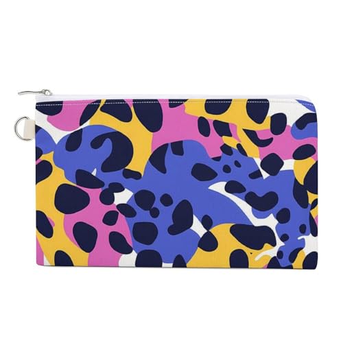 Leopard Coin Purse Canvas Change Pouch Portable Pocket Wallet Mini Storage Bag with Zippered Keychain