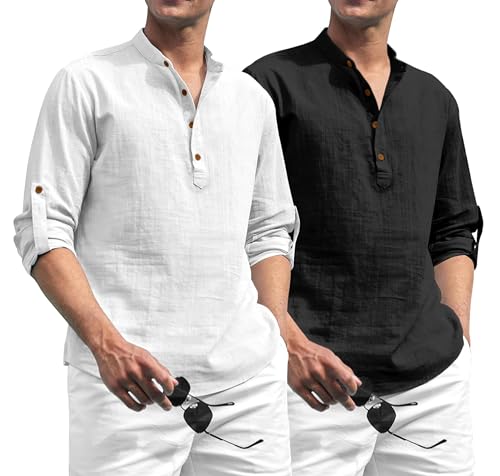 Image of Zombom Combo of Men's Solid Cotton Polyester Blend Full Sleeve Straight Kurta Shirt (Pack of 2)