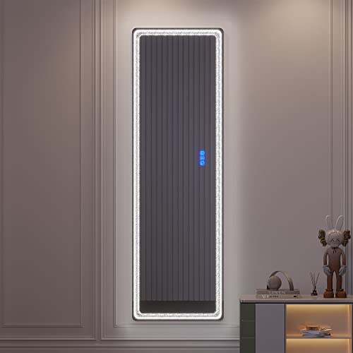 Vlsrka Led Full Length Mirror With Light & Crushed Diamond Edge, Free Standing Floor Mirror With Rgb Light, Wall-Mounted Mirror, Dimmable & 7 Color Lighting + Adjustable Speed(63"X20", Black) #TOP1