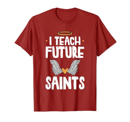 I Teach Future Saints Catholic Educator Teacher T-Shirt, Men, Cranberry Red, Medium