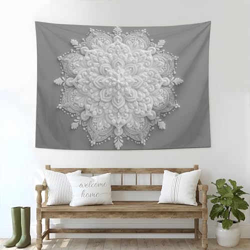 Tapiz bohemio para colgar en la pared con diseño de mandala minimalista gris de 200x150cm