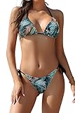 SHEKINI Damen Bikini Set Verstellbare Neckholder Ties-up Triangel Bikinioberteil Bedruckter Bikini Damen Sexy Niedrige Taille Bikinihose(S,Schwarz-LY)