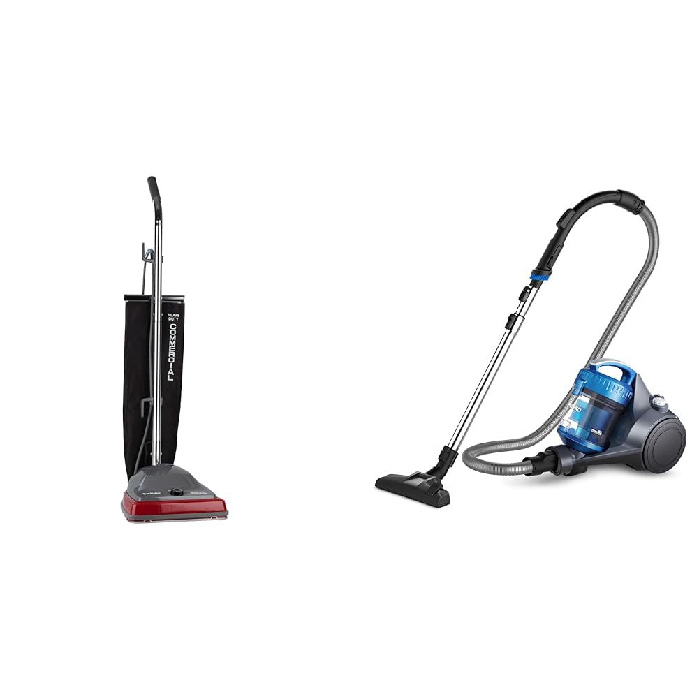 Sanitaire SC679K Tradition Upright Commercial Bagged Vacuum, Red & Eureka NEU182B PowerSpeed Bagless Upright Vacuum Cleaner, Lite, Purple