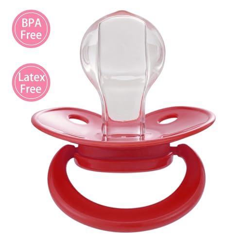 Image of Adult Sized Pacifier Bigshield : Replacement Silicone Paci Big Teat for Anxiety Release - Orthodontic Binky Taken Apart and Re-Assembled Red