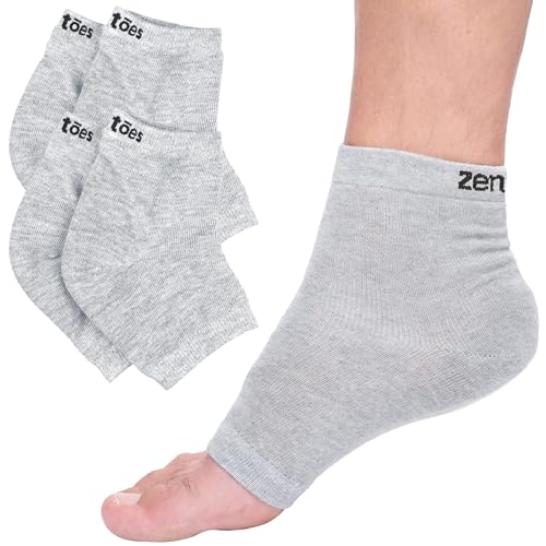 ZenToes Men's Moisturizing Cotton Sleep Socks with Vitamin E, Olive Oil and Jojoba Seed Oil to Soften and Hydrate Dry Cracked Heels (Regular, Gray and Black)