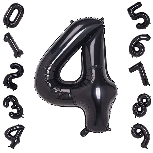 M2xcec 16'' Zoll Schwarz Luftballon Geburtstag Luftballon 4, Riesenzahl Folienballon Zahl Geburtstagsdeko, Ballons für Geburtstag, Hochzeit, Jubiläum Party Dekoration & Co Cover