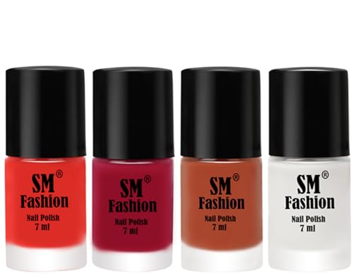 Image of Nail Polish Combo Set (Pack of 4) Quick Dry Gel Finish Nail Paint | Candy Orange,Dark Magenta,Light Coral,White | 7 ml Each