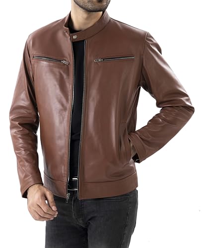 Image of Jild Classical Single Piece Lambskin Leather Jacket Men - Everyday Wear Snap Tab Collar Men's Motorcycle Leather Jacket