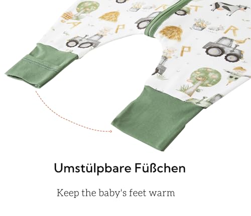 Chilsuessy Baby Sommerschlafsack mit Füßen 0.5 Tog Kleine Kinder Schlafsack mit Beinen Unwattiert 100% Baumwolle Schlafstrampler für Jungen und Mädchen, Happy Bauernhof, 100cm/Baby Höhe 110-120cm