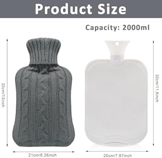 HANNEA® 2L Hot Water Bottle with Soft Knitted Cover, Anti-leak Sealing Stopper for Menstrual Cramps Relief, Hot Compress Therapy