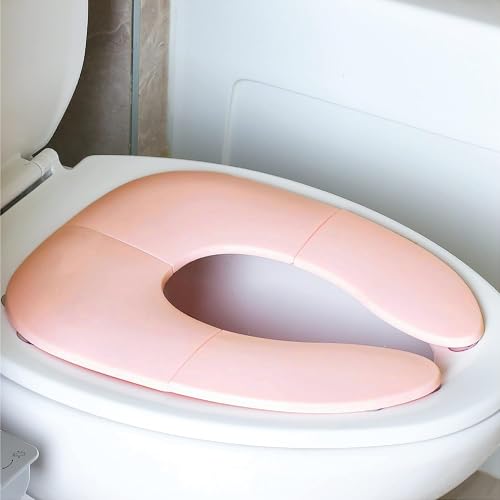 Image of INOVERA Portable Folding Baby Toilet Seat - Kids Potty Training Seats for 0.5 to 5 years Child Toddler - Fits All Western Toilets - Non-Slip Suction Cups - Includes Free Travel Bag (Baby Pink)