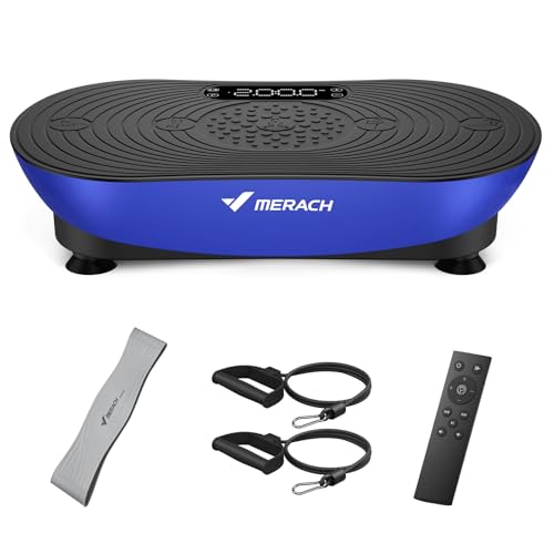 MERACH Plataforma Vibratoria para Entrenamiento Y Modelado, con 99 Niveles De Velocidad, Altavoz Bluetooth Integrado, Pantalla Táctil Led Y Cordones Elásticos (Azul)