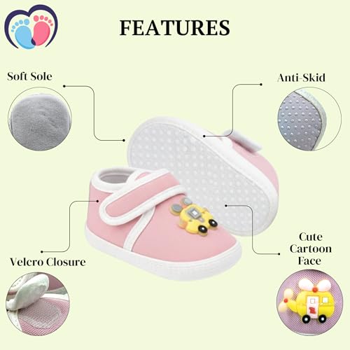 Image of PureSole Cotton Baby Shoes for 6-12 Months | Lightweight & Breathable Booties with Flexible Anti-Skid Sole | Casual Shoes for Baby Boys & Baby Girls