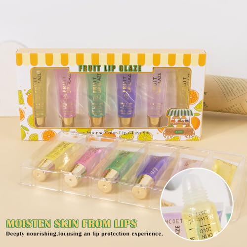 Image of WanTuoluo 6 Pcs Summer Ultra-Hydrating Lip Gloss Set with Vitamin Oils | Fruit Flavored