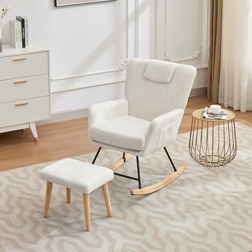 Anwick Schaukelstuhl Set mit Fußhocker, Relaxsessel mit 30 Grad...