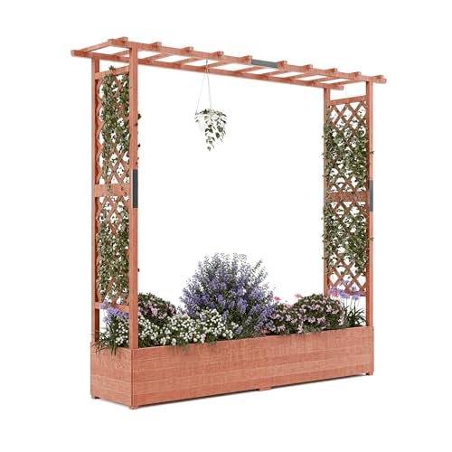 Elevated Garden Bed with Trellis - Wooden Planter Box with Side Supports, Canopy, and 4 Drainage Holes – Perfect for Climbing Plants, Vines, and Blo