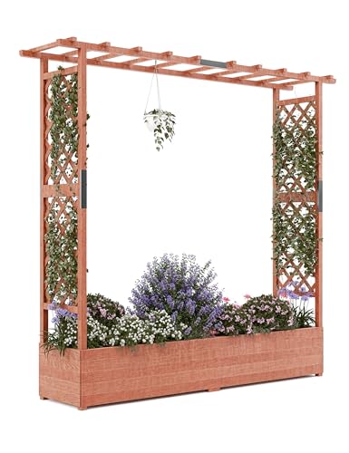 Elevated Wooden Garden Bed with Trellis - 45 Inch Planter Box with Side Supports, Canopy, and Drainage Holes – Perfect for Climbing Plants, Vines, and Blossoms