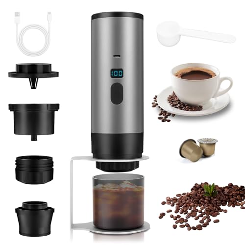 WODHMIEY Macchina da caffè portatile a capsula elettrica con display ricaricabile 7800 mAh, compatibile con capsule Nespressos Dolce Gustos e polvere di caffè per viaggi, ufficio, casa