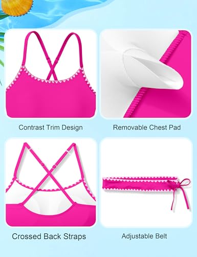 Image of Girls Swimsuit Ruffle Solid One Piece Bathing Suits 7-18 Years | Teen Bathing Suits for Girls Ruched Sleeveless Girls' Swimwear