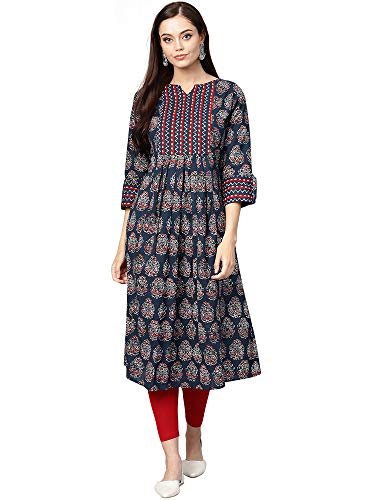 Image of INDO ERA Womens Cotton Straight Fit Embroidered Ethnic Kurta (KT0RP5451)