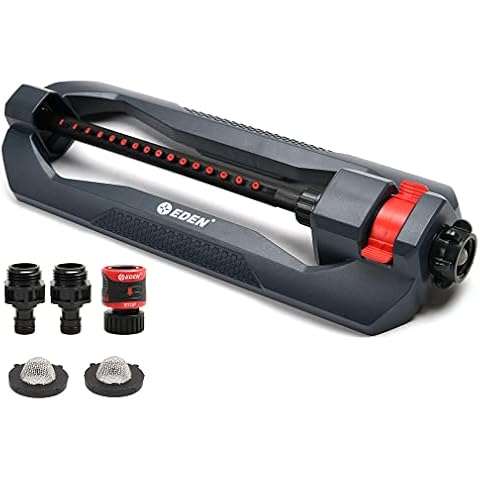 Eden Oscillating Sprinkler with 16 Precision Nozzles and Weighted Base Cover