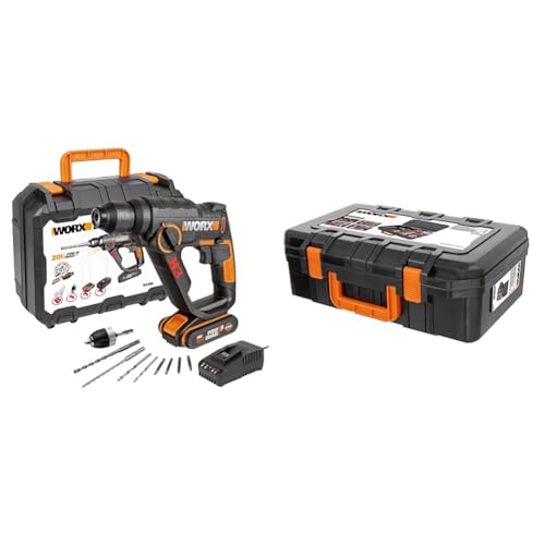 WORX WX390 Bohrhammer SDS-plus - 20V Bohrmaschine mit pneumatischem Hammerwerk & WA0071 Werkzeugkoffer aus robustem Kunststoff