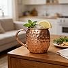 Craft Trade Copper Moscow Mule Mug Set of 4 with 4 Straw and 1 Glass | 16 oz Pure Copper Hammered Mule Cups with Handle | Classic Barware for Cocktails & Gifting - 500ML #5