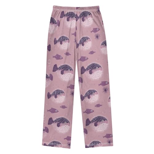 Pajama Pants Lounge Sleep PJ Bottoms Sleepwear Elastic Waist Drawstring S Puffer Fish2
