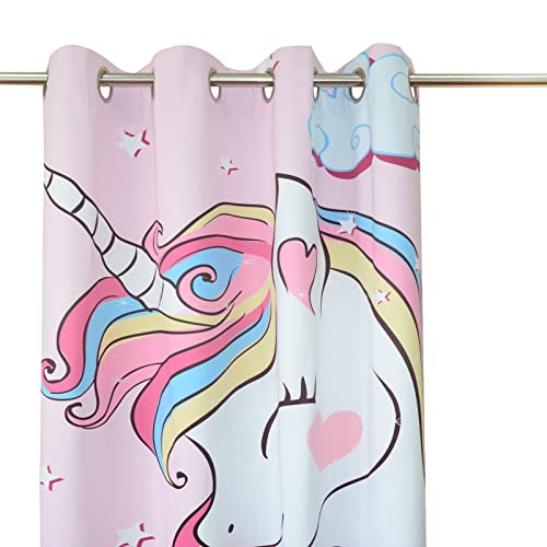 YISURE Nursery Cartoon Curtains, Unicorn Rainbow Blackout Curtain for Kids' Bedroom - Image 2