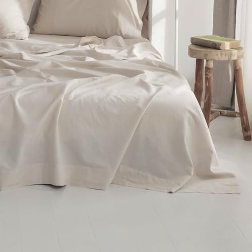 BISELINA Linen Sheet French Flax Flat Sheet Only 55% Euro Flax 45% Cotton Basic Style Solid Color Soft Breathable Farmhouse Top Sheet 1-Piece (Twin, Linen)