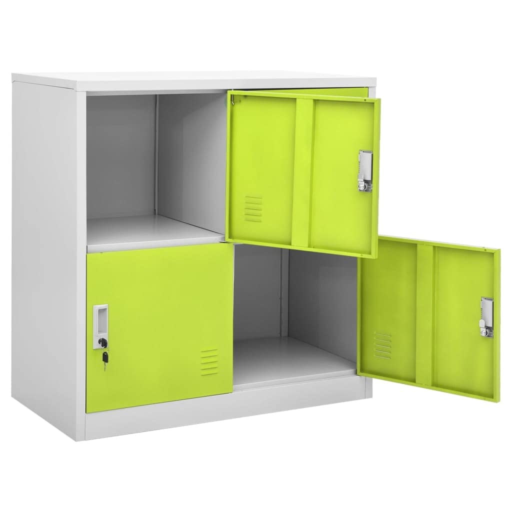 Armadio indipendente da ufficio, in metallo, per aziende, ufficio, scuola, grigio chiaro e verde, 90 x 45 x 92,5 cm, in acciaio