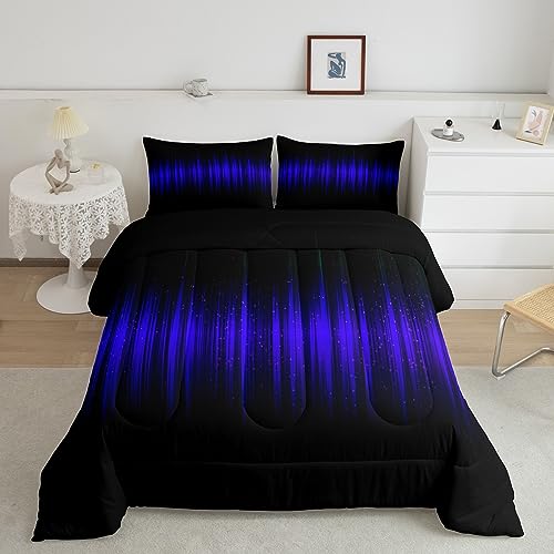 Image of Feelyou Abstract Ombre Stripes Comforter Queen Size for Boys Girls, Purple and Black Comforter Set Geometric Abstract Ombre Bedding Set Blue and Black Striped Duvet Set Durable Quilt Set