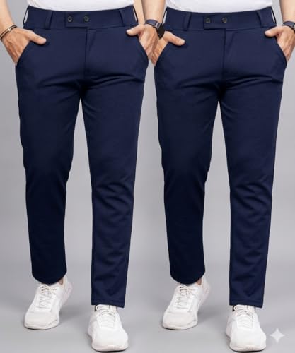 Image of Men's Slim Fit Lycra Formal Trousers Combo | Stretchable Smart Casual Pants for Office Wear | Mid-Rise Flat Front Stylish Chinos