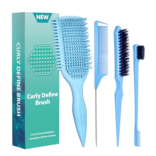 Image of Curl Defining & Detangling Brush - Dual-Vented Curly Hair Brush for Wet & Dry Hair with Flexible Bristles - Reduces Frizz & Smooths Knots - For All Hair Types & Users(Blue)