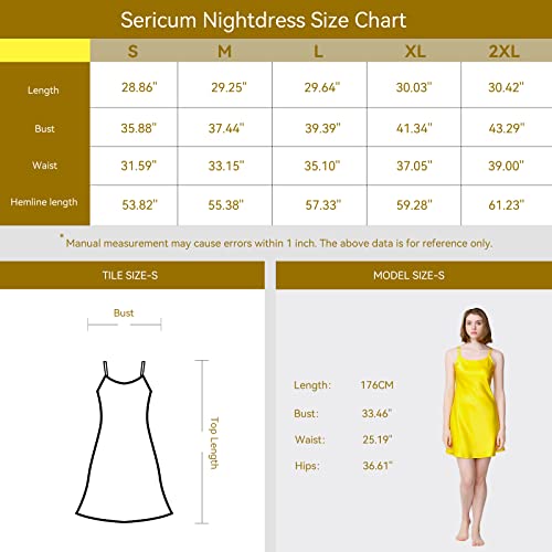 Sericum Silk Nightgowns For Women, 100% Pure Mulberry Silk Nightdress Round Neck Spaghetti Strap Silk Slip Dress, Silk Sleepwear Mustard Yellow #TOP5