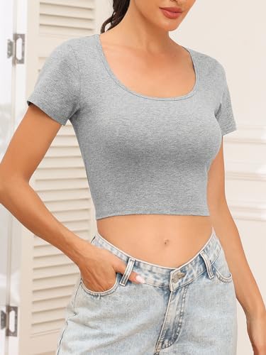 Kole Meego Square Neck Crop Tops for Women Workout Tops Trendy Going Out Tops Gym Summer Shirts 4 Pack3
