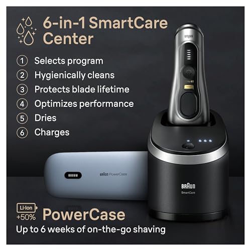 Image of Braun Series 9 PRO+ 9577cc Electric Razor for Men, 5 Pro Shave Elements & Precision Long Hair Trimmer, 6in1 SmartCare Center, PowerCase for Mobile Charging, Wet & Dry, 60min Battery Runtime