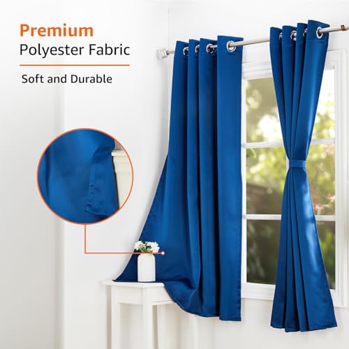 Image of Amazon Basics - Room Darkening Blackout Door Curtains, 100% Room Darkening | 5 Feet |Set of 2| Plain Design | for Living Room and Bedroom | 115cmx 150cm, Color- Blue