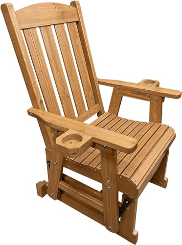 Fortune Candy Wooden Patio Glider for One Person, with High Back and Deep Contoured Seat, Solid Fir Wood, Heavy Duty 600 LBS (Brown - Slat Back)