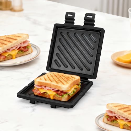 Microwave Sandwich Maker with Non-Stick Plates and Adjustable Strap, Black by AHJ - Used condition - Image 9