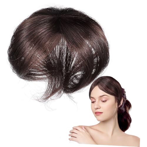 WEKADRIN Topper Capelli Corti Lisci Marrone Scuro in Capelli Veri per Volume Naturale e Diradamento Clip Leggero e Traspirante per Donna