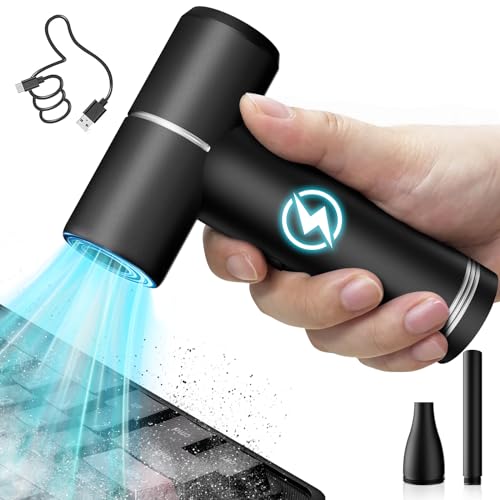 HAGOOGI Electric Air Duster, Portable Compressed Air Duster 4 Speeds Rechargeable Air Blower for Cleaning Keyboards Computers Outdoors,Car,Home (Matte Black)