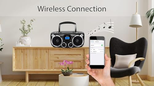 RIPTUNES Portable CD Player Bluetooth Stereo Sound, Digital AM FM Radio, MP3 CD Boombox USB SD Playback with Enhanced Bass, Aux in, Headphone Jack, CD-R/CD-RW Compatible, LCD Backlit Display, Black - Thumbnail 3