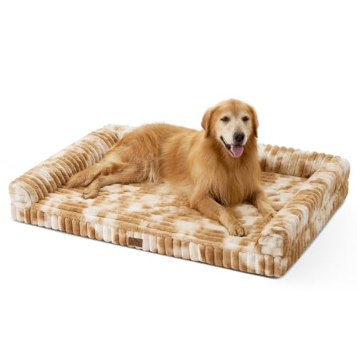 COZY KISS Faux Rabbit Fur Dog Bed, Extra Large, Tie-Dye Brown, 48"x35"