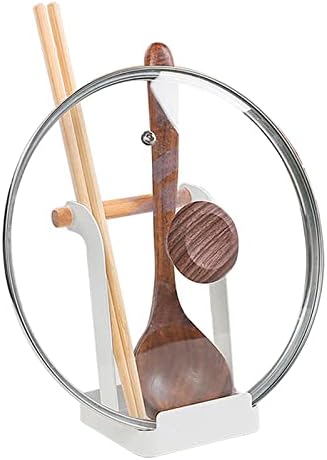 VANRA Metal Pot Lid Holder Tower Ladle Holder Stand Kitchen Cookware Organizer Rack Cooking Utensil Rest (White)