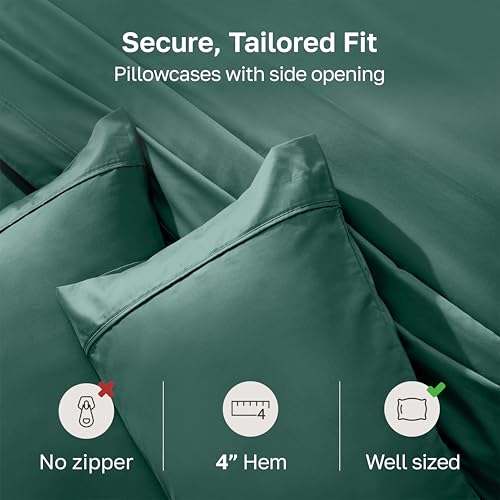 Image of California Design Den Standard Queen Size Pillowcase Set - 400 Thread Count, 100% Cotton Sateen, Set of 2 Pillow Covers, Soft and Breathable - Hunter Green
