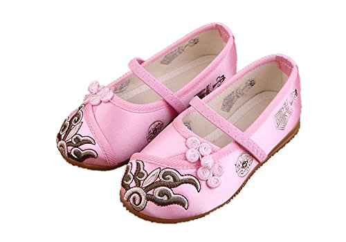 Tianrui Crown Girl's Embroidery Mary-Jane Shoes Kid's Cute Flat Shoe Pink