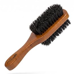 TITAN Double Sided Boar Bristle Brush, 100% Natural Firm and Soft Bristles with Wooden Handle, 2-in-1 Hair Brush for Waves, Fades, and Slick Back Styling, Durable Wood Design for Men and Women