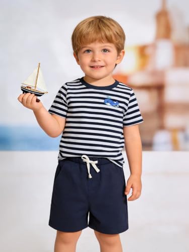 Image of HILEELANG Toddler Boy Summer Outfit Set 2 Piece Short Sleeve T Shirt and Short Soft Breathable Cotton Clothing Sets 2-7T