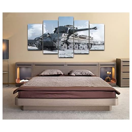 Canvas bild 5 delar paneler väggkonst tryck helt inramad 150 x 80 cm tiger II andra världskriget tysk tank modern heminredning affisch redo att hängas för hemmakontor konstverk